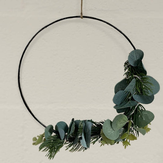 LED Hoop Half Wreath With Leaves and Lights, 50cm