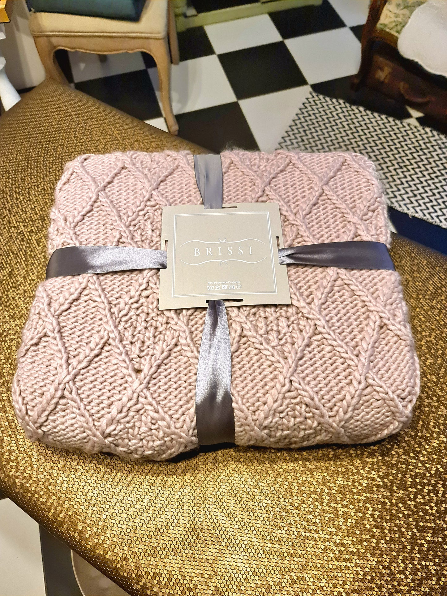 Rhode Island Aran chunky knit blanket | dusky pink