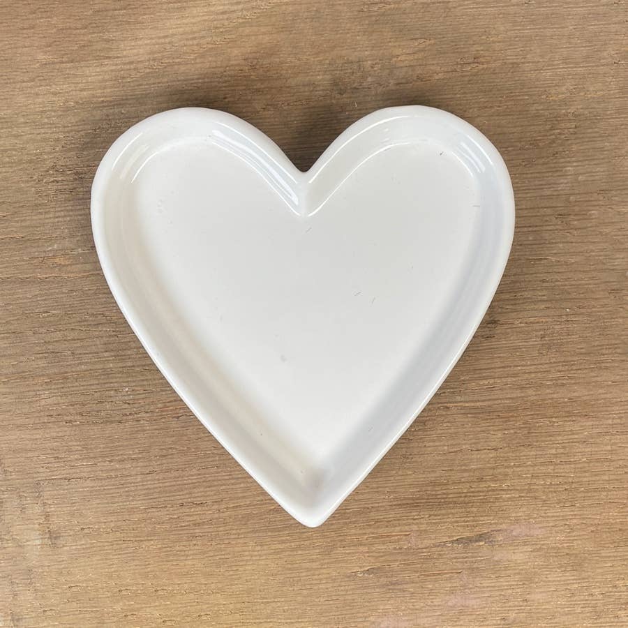 White Ceramic Heart Trinket Dish, 12cm