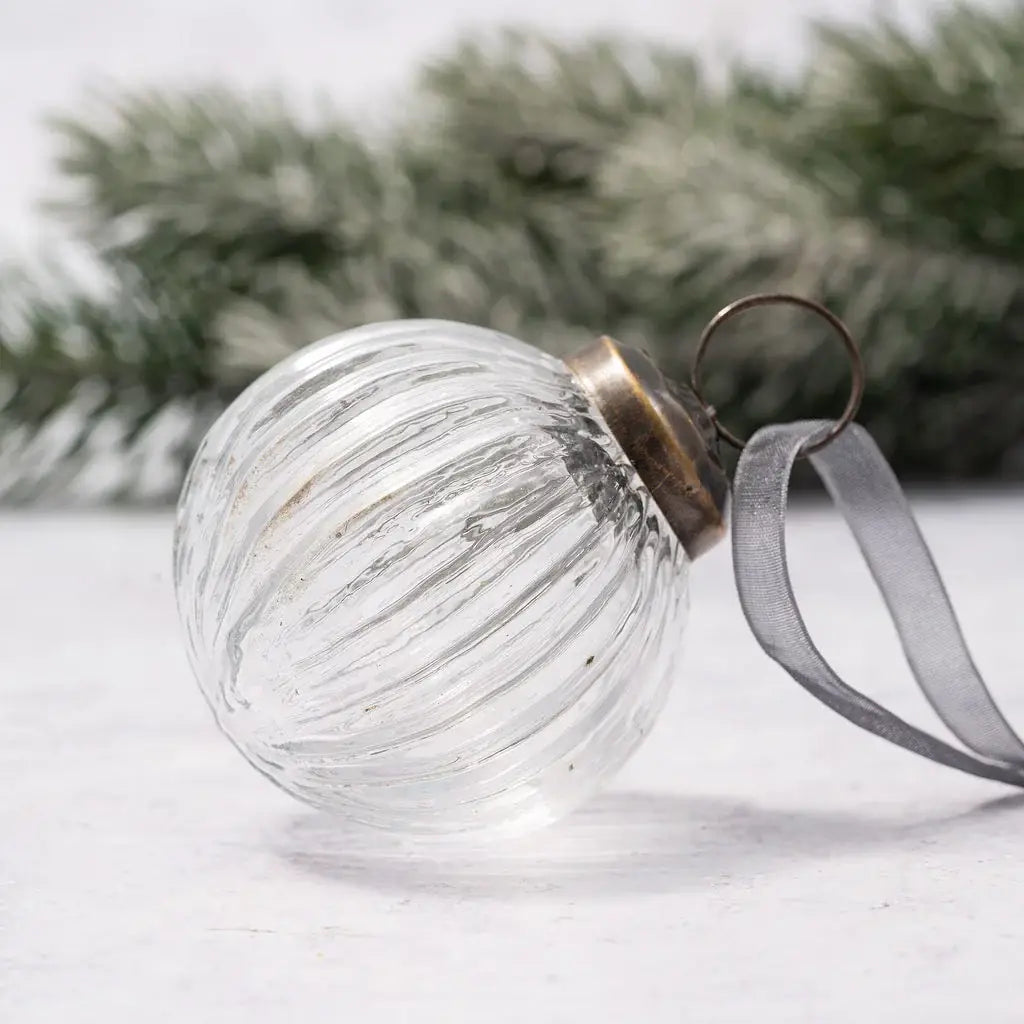 2" Clear Ribbed Round Christmas Tree Bauble Decoration
