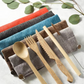 Reusable bamboo cutlery set in natural cotton pouch Berry red | wooden utensils