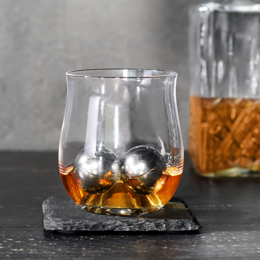 Whiskey Glass with Steel Ice Balls - Set of 2