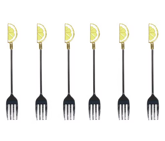 Set of 6 small dessert forks in lemon design